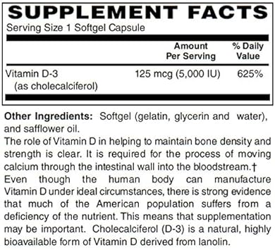 BariatricPal Vitamin D-3 125mcg (5000 IU) - Easy Swallow Vegetarian Softgels (100ct Bottle)