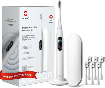 Oclean X Series Pro Elite, Ultra-Quiet Powerful Sonic Electric Toothbrush Adults W Smart Screen, 8 Areas Tracking, Wireless Charge For 35 Days, 4 Modes, Wall Mounted, Eco-Friendly Packaging - Black