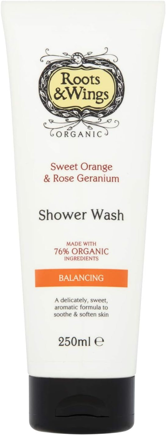 Roots & Wings Organic Balancing Sweet Orange And Rose Geranium Shower Wash 250Ml