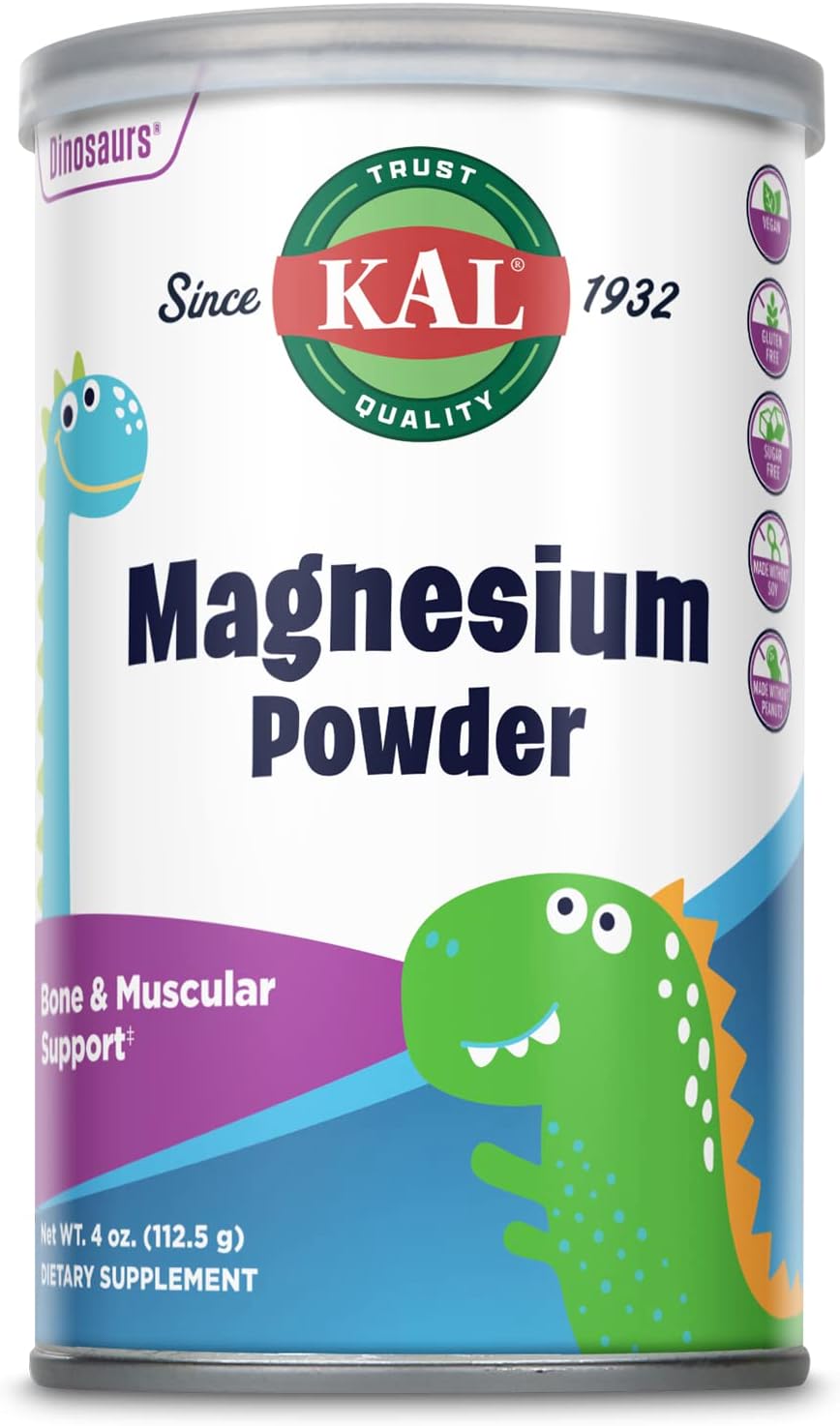 KAL Magnesium Powder, Magnesium for Kids, Pure Magnesium Citrate Powder, Healthy Bone Development, Muscle and Nerve Function Support, Vegan, Gluten Free, Sugar Free, 90 Servings,