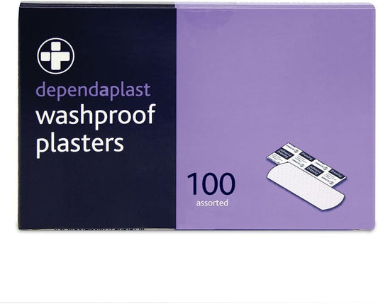 Dependaplast Washproof Plasters Assorted, Flexible Pu Plastic Film, Secure Adhesive, Breathable, Waterproof - Box Of 100 - Pack Of 5