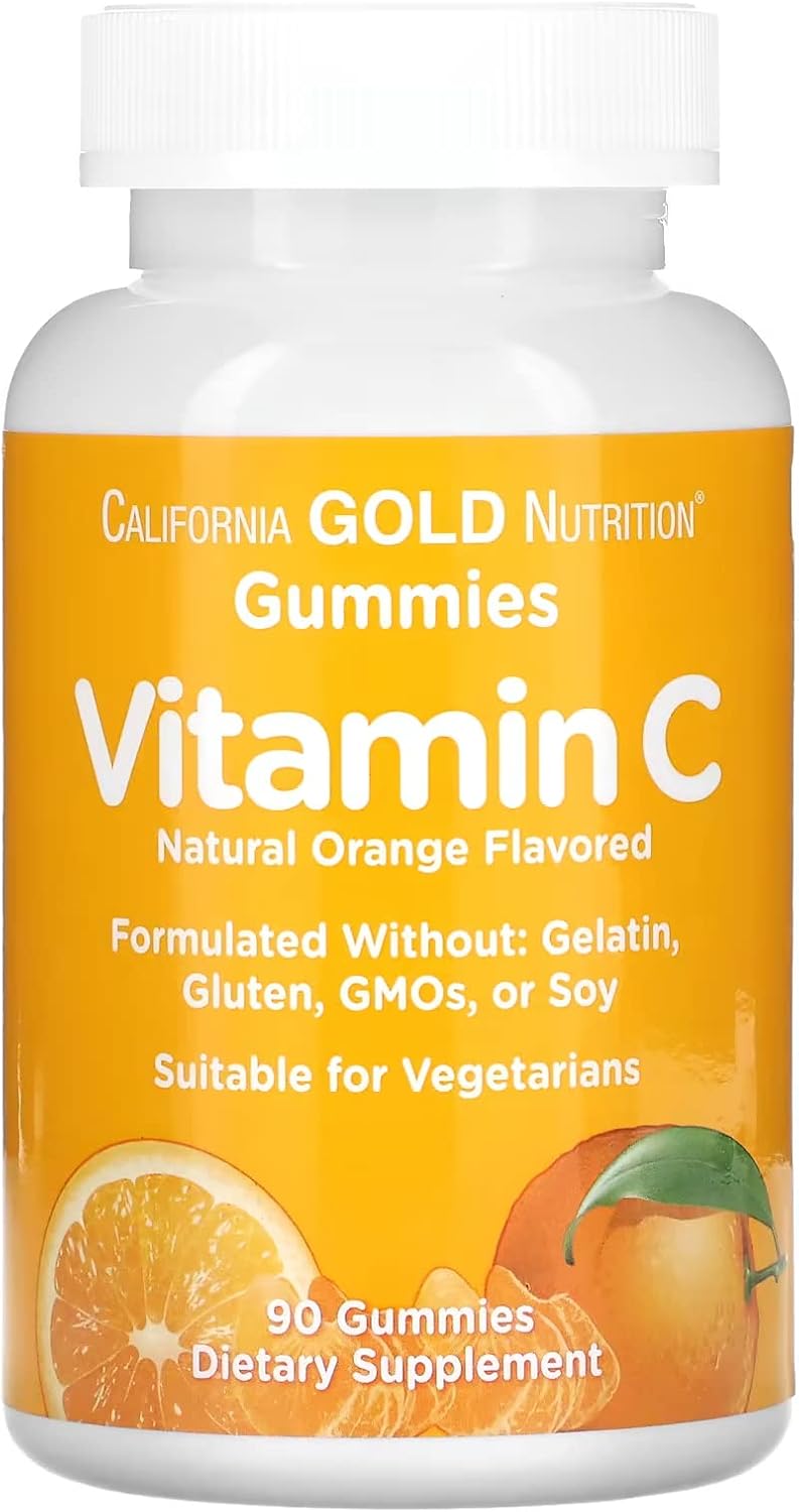 California Gold Nutrition Vitamin C Gummies, Natural Orange Flavor, Gelatin Free, 90 Gummies, 2 Pack