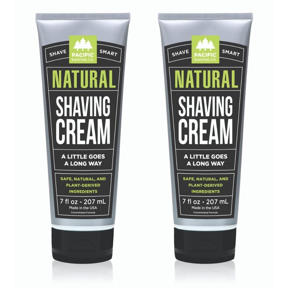 Pacific Shaving Company Natural Shaving Cream - Shea Butter + Vitamin E Shave Cream For Hydrated Sensitive Skin - Clean Formula For A Smooth, Anti-Redness + Irritation-Free Shave Cream (7 Oz, 2 Pack)