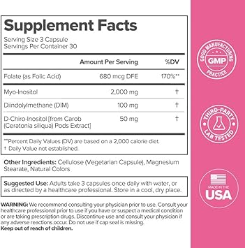 FLO Ovarian Health Support - Hormone Balance for Women, Inositol Supplement with DIM, Myo-Inositol & D-Chiro Inositol, Folic Acid - Supports Healthy Ovulation, Cycle Regularity - 30 Servings : Health & Household