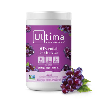 Ultima Replenisher Daily Electrolyte Drink Mix – Grape, 90 Servings – Hydration Powder With 6 Key Electrolytes & Trace Minerals – Keto Friendly, Vegan, Non- Gmo & Sugar-Free Electrolyte Powder