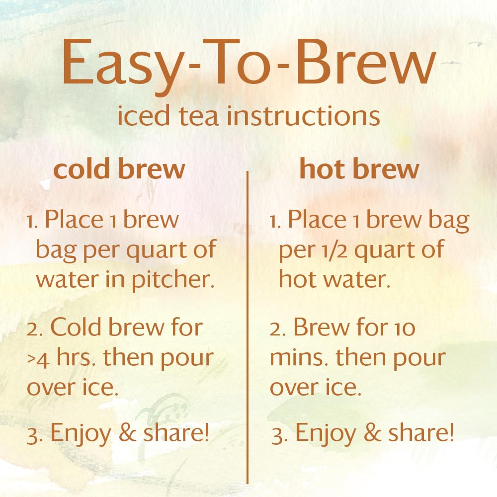Grace Farms Ginger Peach Organic Iced Tea (Twelve 1Qt. Brew Bags, 3 Gallons) | Refreshing And Fruity, Naturally Sweet Sugar-Free | Easy Cold Brew