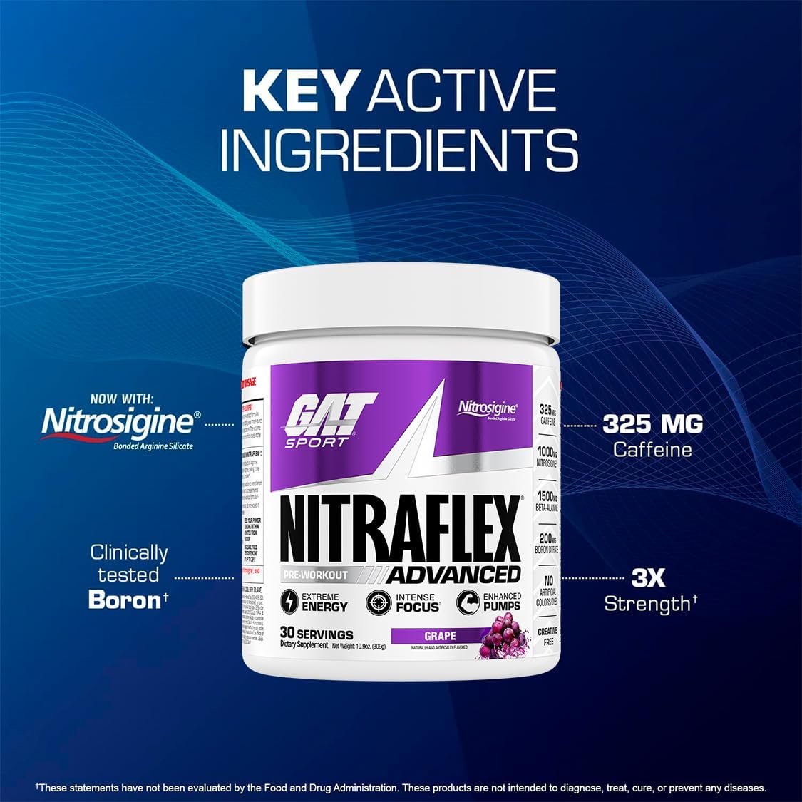 Gat Sport, Nitraflex Advanced Pre-Workout Powder, Increases Blood Flow, Boosts Strength And Energy, Improves Exercise Performance (Grape, 30 Servings) : Health & Household