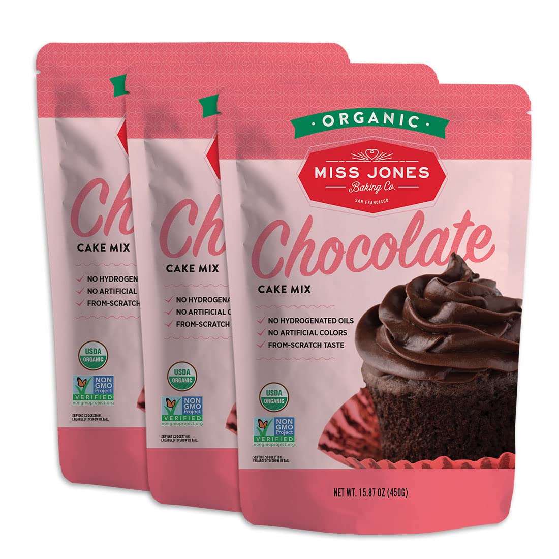 Miss Jones Baking Organic Cake and Cupcake Mix, Non-GMO, Vegan-Friendly, Moist and Fluffy: Chocolate (Pack of 3)