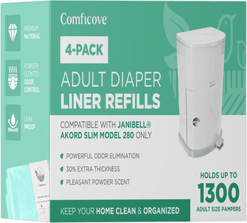 4 Pack Adult Diaper Liner Refills, Compatible With Janibell Akord 280 Slim Model, Adult Diaper System To Eliminate Waste, Odor Resistant By Comficove