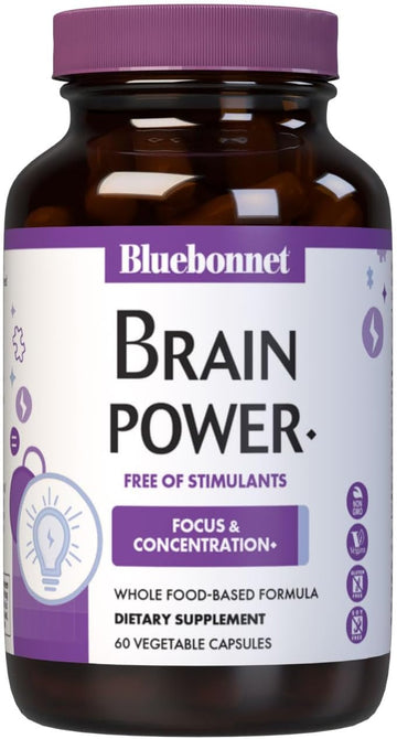 Bluebonnet Nutrition Brainpower – Whole Food-Based Nootropic Blend - For Brain Health*- Non-Gmo, Vegan - Free Of Gluten, Dairy, Soy & Stimulants - 60 Vegetable Capsules, 30 Servings