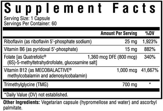 Seeking Health Homocysteine Nutrients, Formerly Homocystex Plus, Support Homocysteine Level And Methylation, Vitamin B12, Folate (As L-Methylfolate), Mthfr Gene Support (60 Capsules)