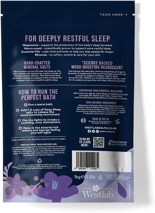 Westlab Magnesium Relax Bath Salts 1Kg - Ease Stress & Tension From Mind And Body. Scientifically-Proven To Restore Inner Peace. Mood-Boosting Neuroscent. 100% Natural, Chamomile & Bergamot