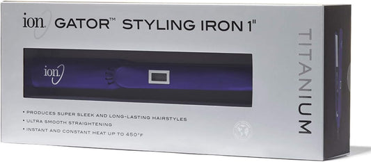 Ion Titanium Gator Digital Flat Iron, 1 Inch, Straighten, Curl, Or Flip Hair, Heats Up To 450°F, Digital Display, Dual Voltage