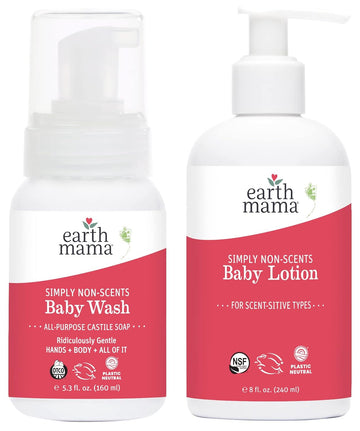 Earth Mama Bathtime Bundle | Simply Non-Scents Castile Baby Wash & Moisturizing Calendula Lotion