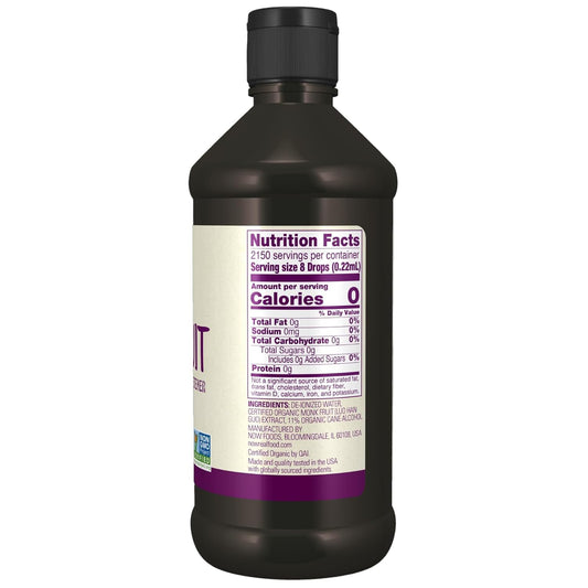 Now Foods, Certified Organic Monk Fruit Liquid, Zero-Calorie Liquid Sweetener, Non-Gmo, Low Glycemic Impact, 16-Ounce