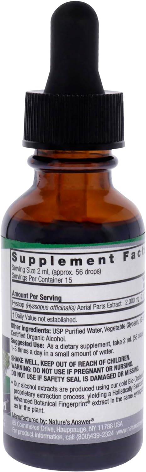 Nature's Answer Hyssop Herb Supplement with Organic Alcohol, 1-Fluid Ounce | Promotes Overall Wellness | Calming Aid | Natural Stress Reliever : Health & Household