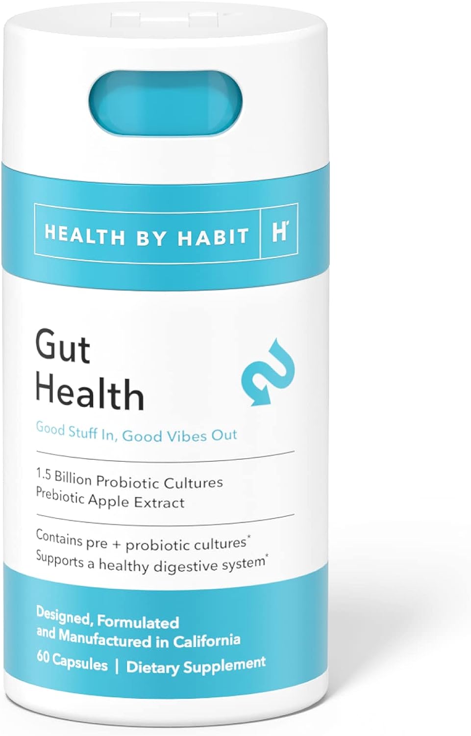 Health By Habit Gut Health Supplement (60 Capsules) - Contains 1.5 Billion Probiotic Cultures, Prebiotic Apple Extract, Support A Healthy Digestive System, Non-Gmo, Sugar Free (1 Pack)