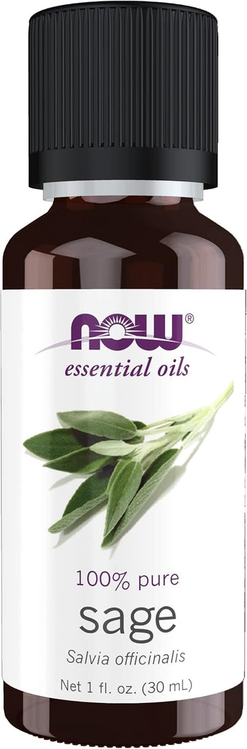 Now Essential Oils, Sage Oil, Normalizing Aromatherapy Scent, Steam Distilled, 100% Pure, Vegan, Child Resistant Cap, 1-
