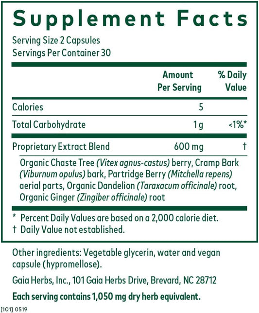 Gaia Herbs Pro Vitex Supreme - Supports Healthy Reproductive Function - With Organic Dandelion Root, Chaste Tree, Ginger Root, Cramp Root & More - 60 Vegan Liquid Phyto-Capsules (30 Servings)