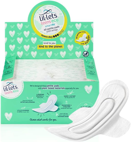 Lil-Lets Teens Eco Day Pads X 40 | Petite Towels for Girls & Teenagers | with Wings | Plant-Based Materials | Contains Sustainable Bamboo | Light to Medium Flow