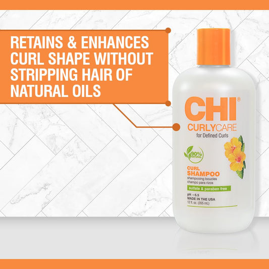 CHI CurlyCare - Curl Shampoo 12 fl oz - Gentle Formula Hydrates Curls, Reduces Frizz While Retaining Curl Shape and Curl Pattern