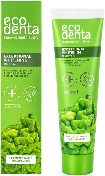 Ecodenta Exceptional Whitening Toothpaste - Teeth Cleaning Plaque Removal Tooth Paste With Bergamot For Smokers Coffee Wine Users 100Ml