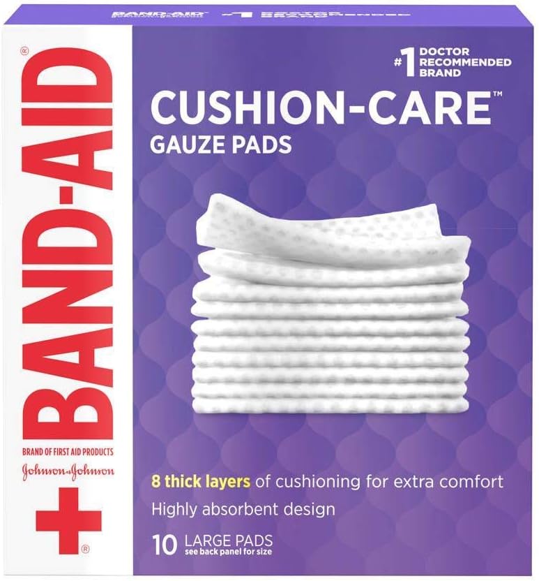 Band-Aid Brand Cushion Care First Aid Large Gauze Pads, 4" X 4", 10 Count, Pack Of 6