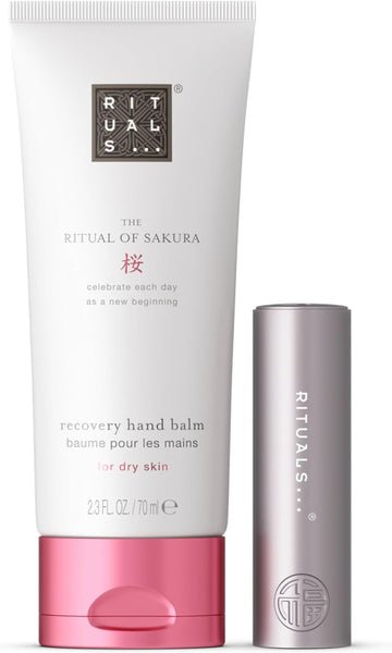 Rituals Hand & Lip Gift Set - The Ritual Of Sakura Hand Cream And Fortune Balms Repair Lip Balm - Nourishing And Repairing Properties - 1X 70Ml + 1X 4.8G