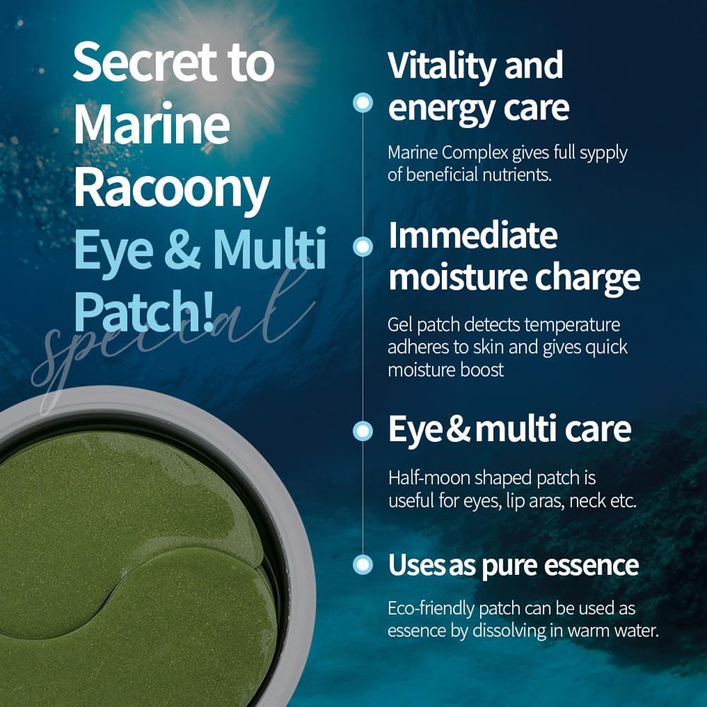 Secret Key Marine Racoony Hydro Gel Eye & Multi Patch 60 Sheet - Depuffing Eyes & Dark Circles Removing, Natural Hydrating And Anti Wrinkles Eye Patches