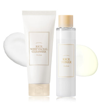 I'M From Rice Toner 5.07 Fl Oz & Face Wash 5.07 Fl Oz, Korean Rice Toner & Rice Face Wash For Dry, Combination Skin, Balances Skin Barrier For Sensitve Skin, Glowing, Glass Skin