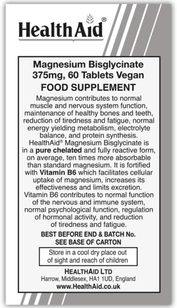 HealthAid Magnesium Bisglycinate Vegan Tablets, 60-Count : Amazon.co.uk: Health & Personal Care
