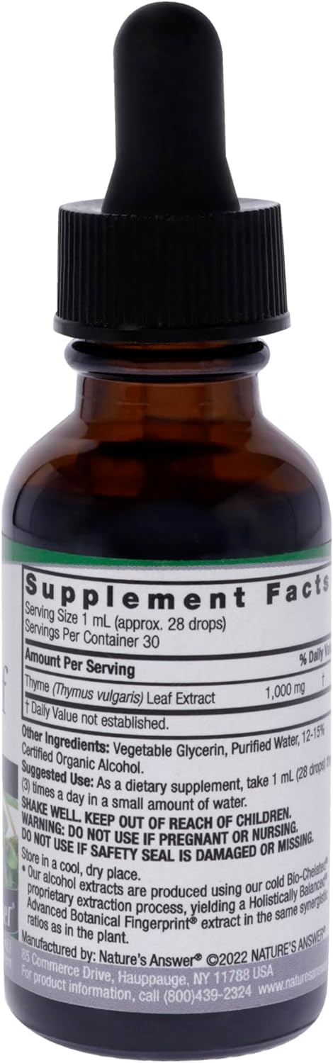 Nature's Answer Thyme Herb with Organic Alcohol, 1-Fluid Ounce | Promotes Respiratory Function | Supports Healthy Lungs : Health & Household