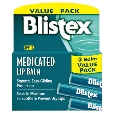 Blistex Medicated Lip Balm, 0.15 Ounce, 3 Count (Pack Of 1) Prevent Dryness & Chapping, Spf 15 Sun Protection, Seals In Moisture, Hydrating Lip Balm, Easy Glide Formula For Full Coverage