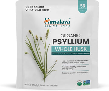 Himalaya Organic Psyllium Whole Husk, Natural Daily Fiber Supplement, Regularity, Appetite Management, Usda Certified Organic, Non-Gmo, 56-Tablespoon Supply, Unflavored, 12 Oz