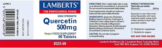 Lamberts Quercetin 500Mg – High Strength Flavonoid From Plant Source – Natural Antioxidant – 60 Vegan Tablets