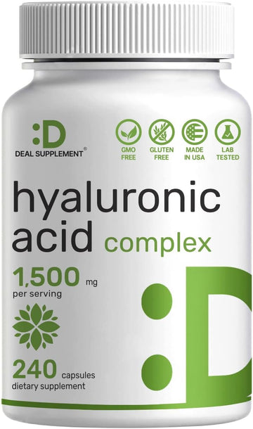 Hyaluronic Acid Supplements 1,500*Mg – 240* Capsules, With Msm & Vitamin C – Pure 95% | Non-Gmo + Plant Based Ha – Supports Healthy Joints, Bones, Connective Tissue, & Skin Hydration