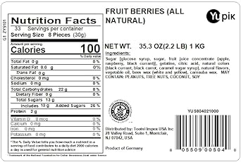 Yupik All Natural Gummy Fruit Berries, 2.2 lb, Gummy Candy, Made with Real Fruit Juice, No Artificial Flavors or Colors