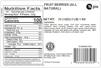 Yupik All Natural Gummy Fruit Berries, 2.2 Lb, Gummy Candy, Made With Real Fruit Juice, No Artificial Flavors Or Colors