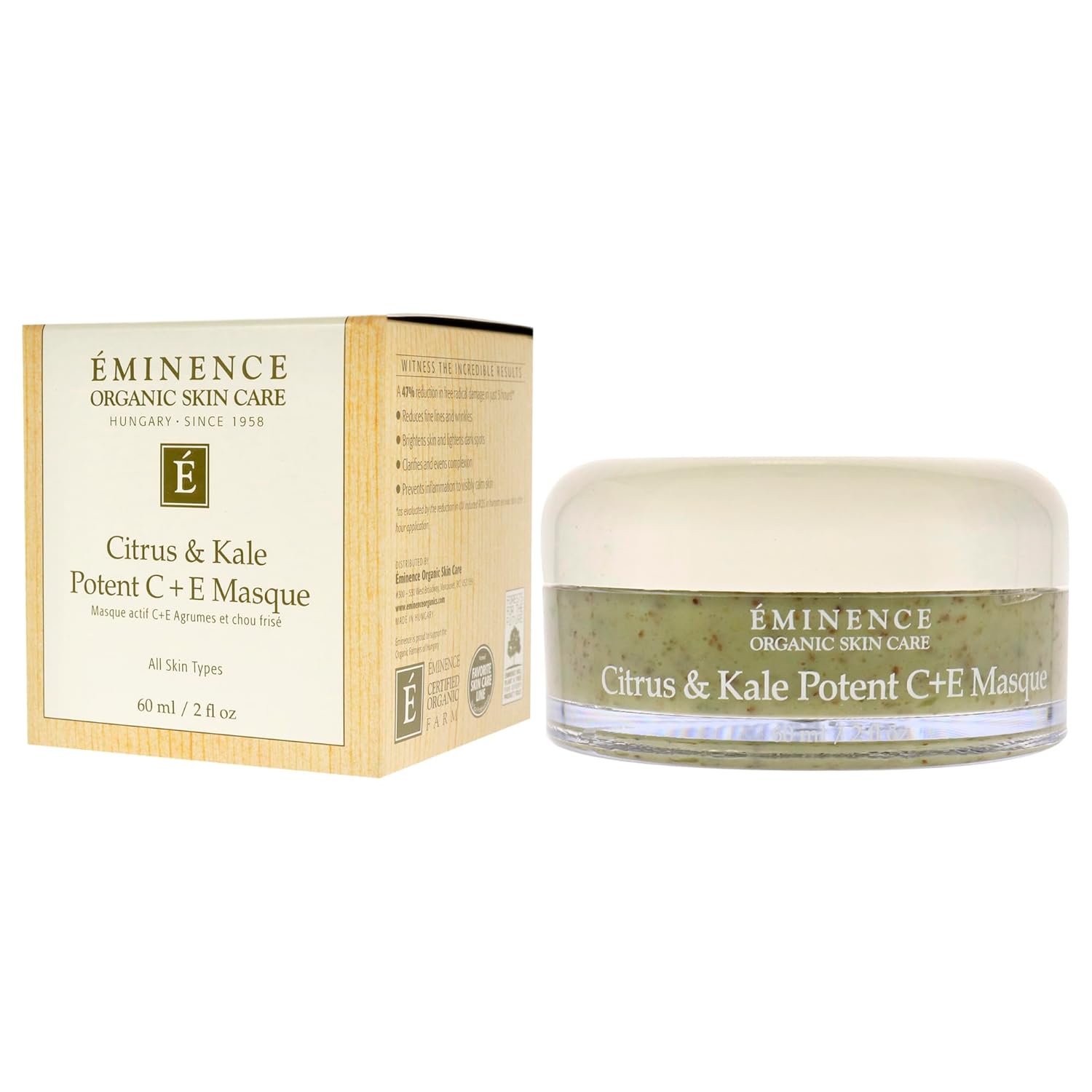 Eminence Organic Skincare Citrus & Kale Potent C + E Masque 2Oz, 2 Ounce : Beauty & Personal Care