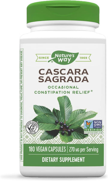 Nature'S Way Cascara Sagrada Bark, Supports Occasional Constipation Relief*, 180 Vegan Capsules