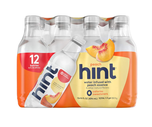 Hint Water Peach And Hint Water Watermelon (Pack Of 24), 12 Bottles Hint Peach & 12 Bottles Hint Watermelon, Zero Calories, Zero Sugar And Zero Diet Sweeteners, 16 Ounce Bottles