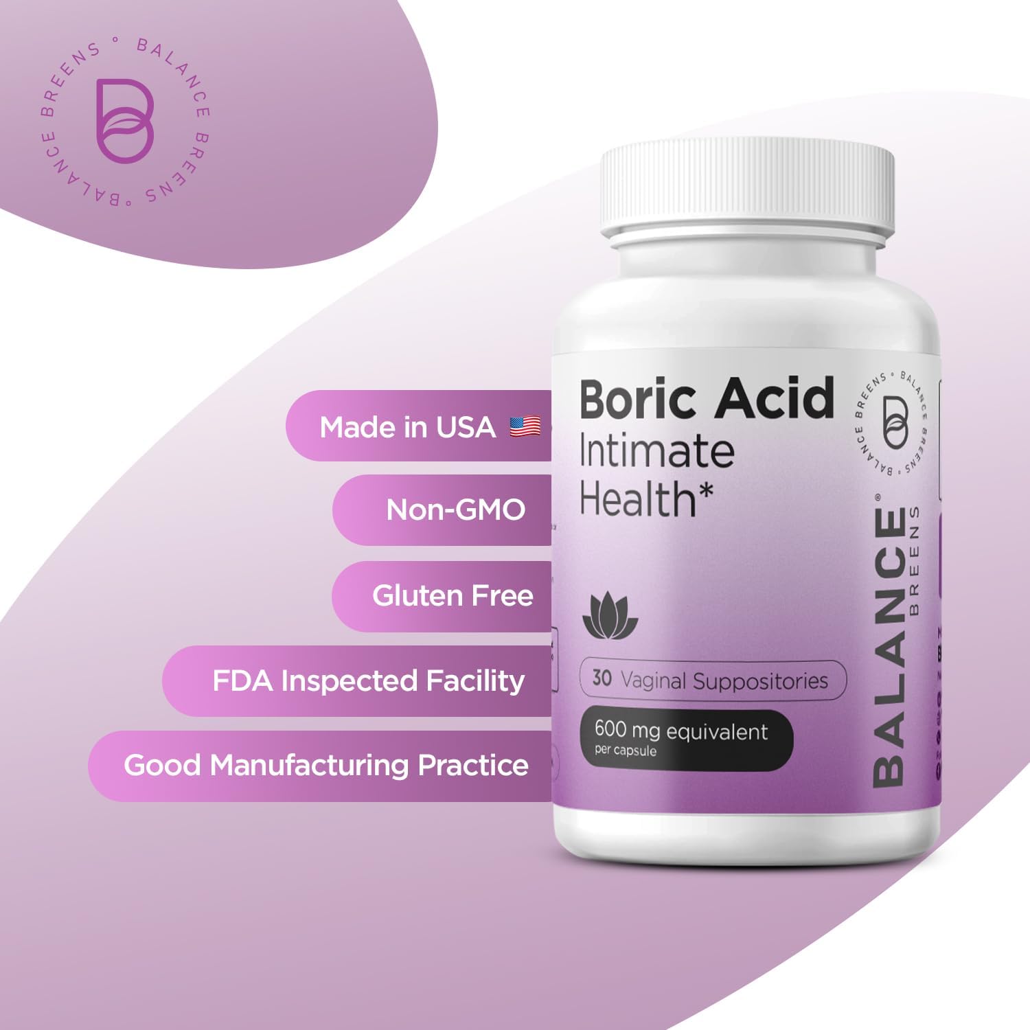 Boric Acid Suppositories For Women, 600 Mg, 30 Vaginal Use Capsules - Ph Balance Pills, Intimate Health Support, Yeast Infection Treatment, Made In Usa : Health & Household