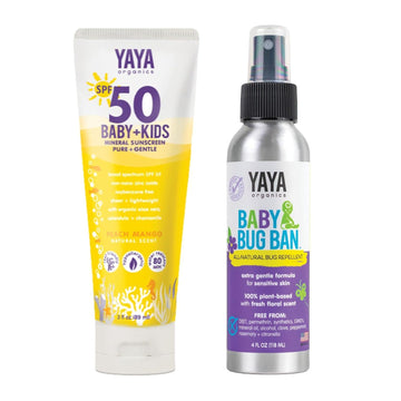 Sun + Bug Protection Bundle For Baby + Kids By Yaya Organics | Reef-Friendly Spf 50 Mineral Sunscreen And Deet-Free Baby Bug Ban Natural Bug Repellent Spray | Pure And Gentle | 3 Oz / 4 Oz