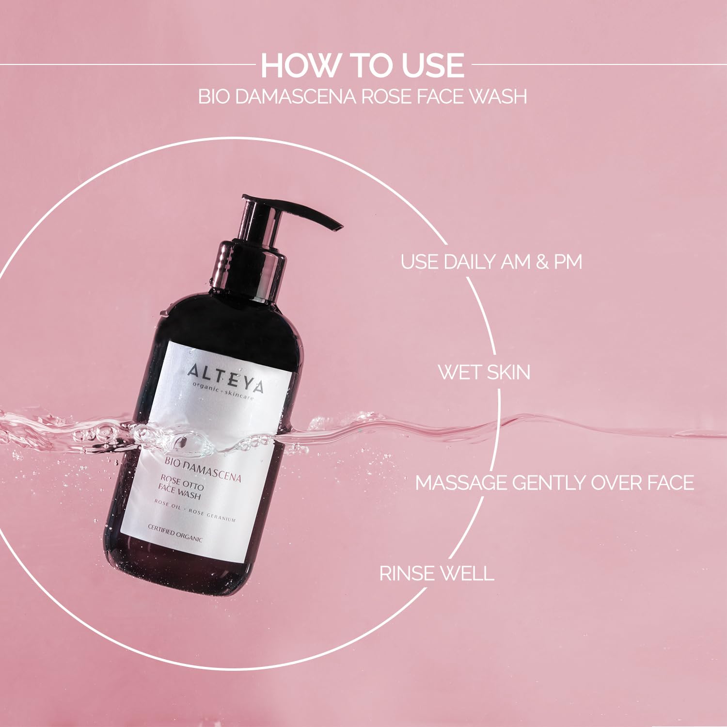 Alteya Organics Face Wash Usda Certified Organic Skin Care 8.5 Fl Oz/250 Ml Bio Damascena Award-Winning Face Cleanser With Organic Bulgarian Rose Oil Purifying, Soothing And Beautifying : Beauty & Personal Care