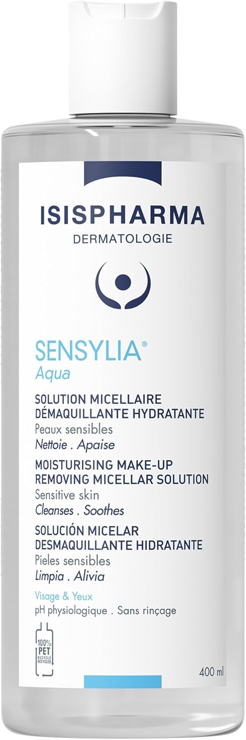Isispharma Sensylia Aqua 400 Ml - Micellar Water Cleansing Solution - Soothes Feelings Of Discomfort - Sensitive And Dehydrated Skin - Makeup Remover And Glass Skin Effect -Made In France