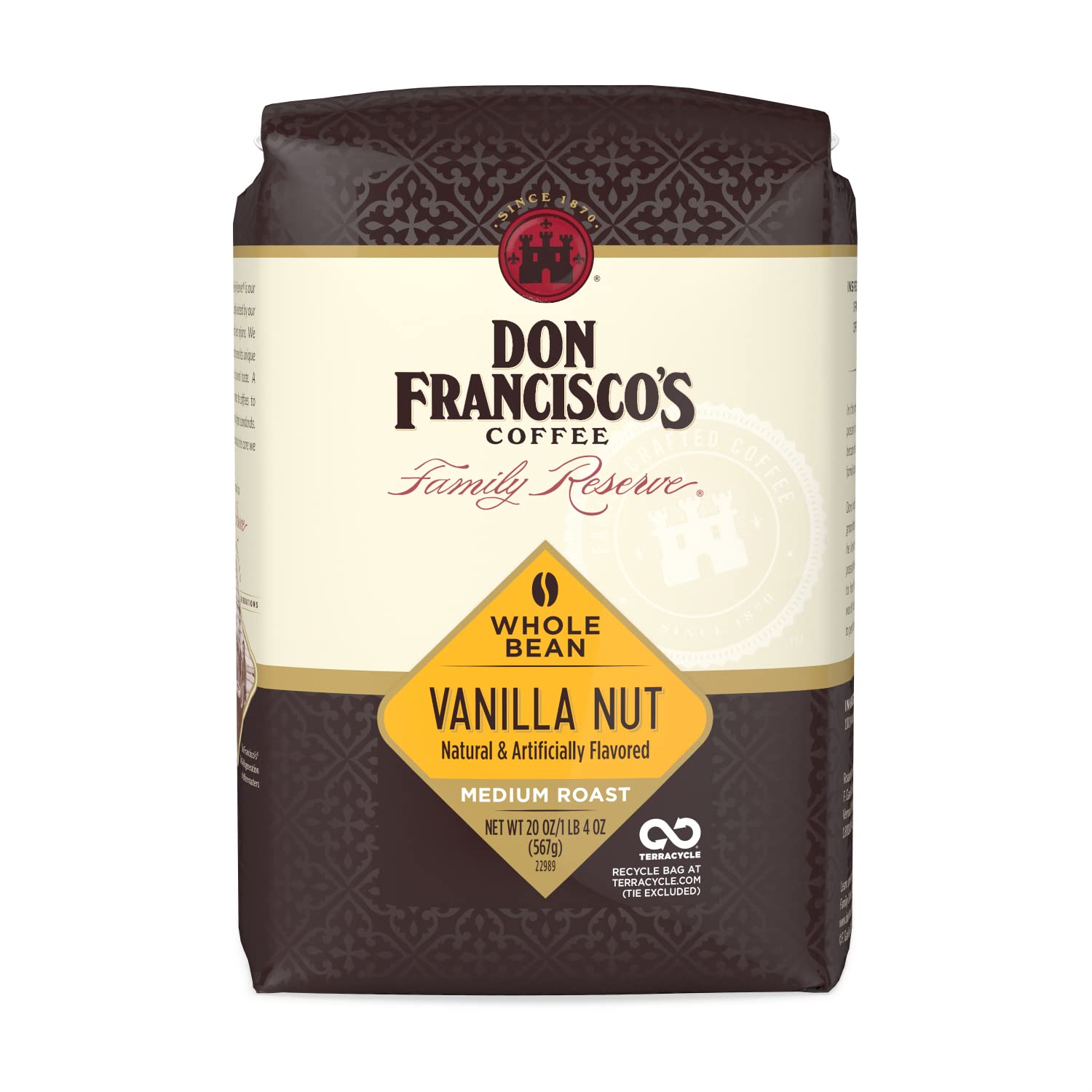 Don Francisco's Vanilla Nut Flavored Medium Roast Whole Bean Coffee (20 oz Bag)