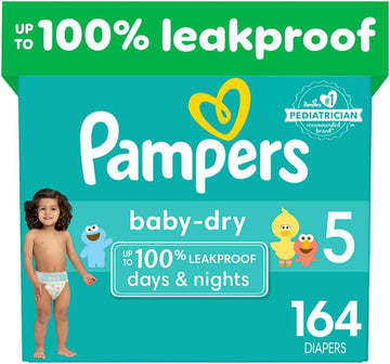 Pampers Baby Dry Diapers - Size 5, One Month Supply (164 Count), Absorbent Disposable Diapers