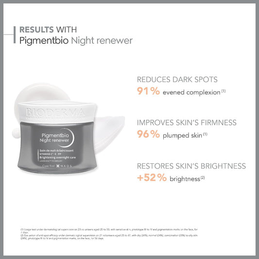 Bioderma Pigmentbio Night Renewer - Anti-Dark Spot Brightening & Protective Night Cream Moisturiser, Firms, Smoothes & Plumps Skin, 50Ml