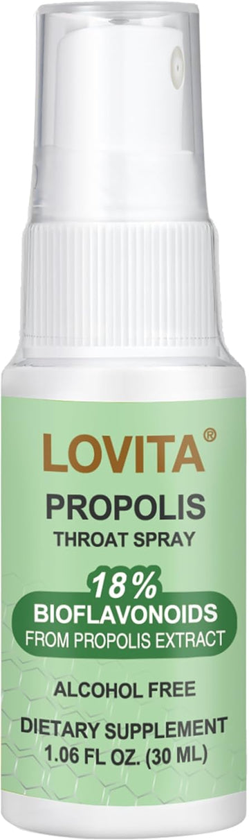 Lovita Propolis Throat Spray, 18% Bioflavonoids, Sore Throat Relief, Alcohol-Free, Gentle And Tasty, 1 Fl Oz