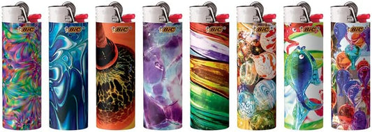 Bic Special Edition Blown Glass Series Maxi Pocket Lighters, Set Of 8 Lighters